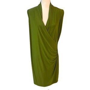 Norma Kamali Dress Womens XL Sleeveless Ruched Wrap NK29601 Cocktail Olive